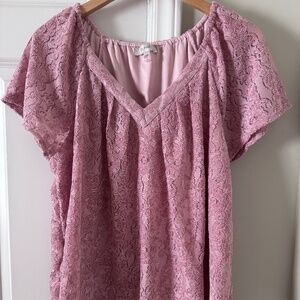 Pink lace flutter short sleeve top